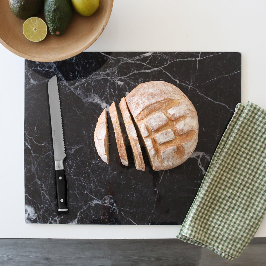 Black Marble-Effect 50cm x 40cm Rectangular Glass Chopping Board