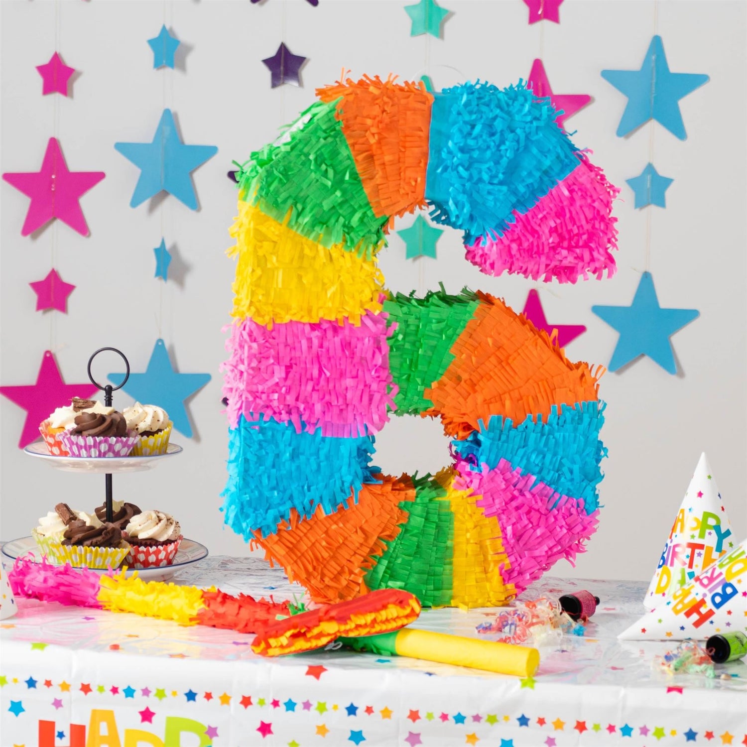 Number 6 Pop-Out Pinata with Stick &amp; Blindfold - Multi Stick