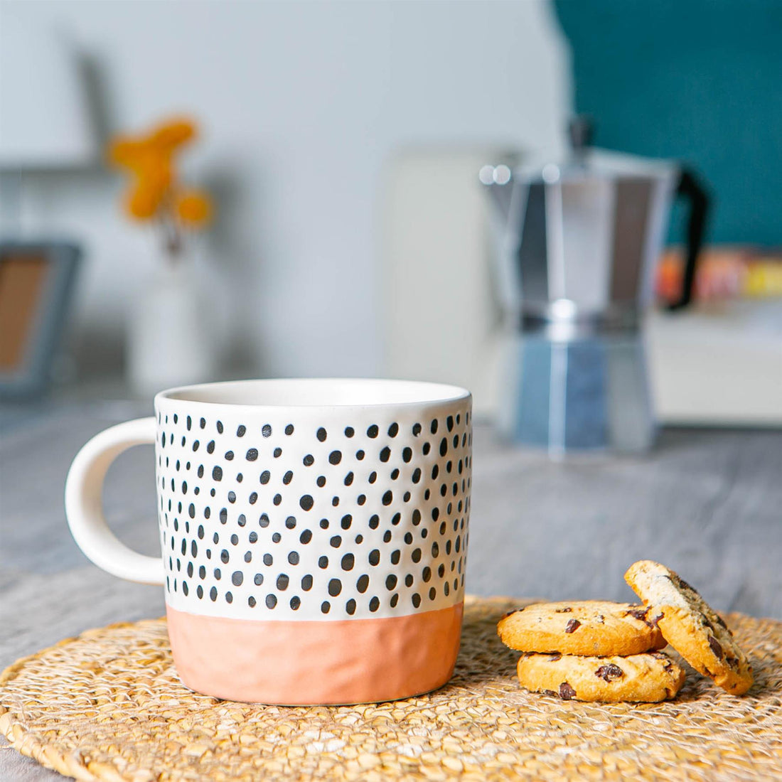385ml Pink Two-Tone Polka Dot Stoneware Coffee Mug