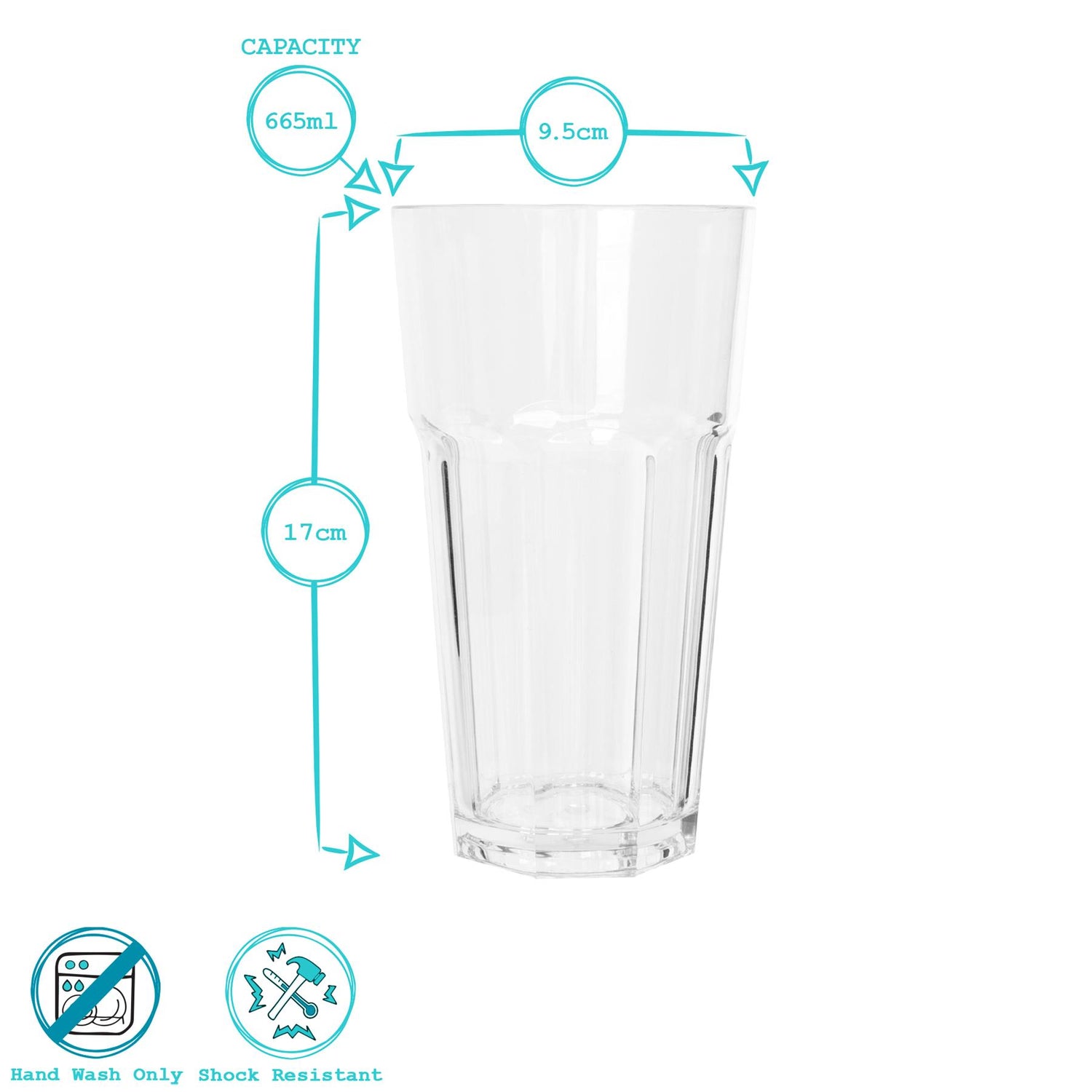 665ml Reusable Plastic Highball Glasses - Pack of 6