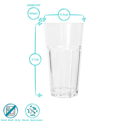 665ml Reusable Plastic Highball Glasses - Pack of 6