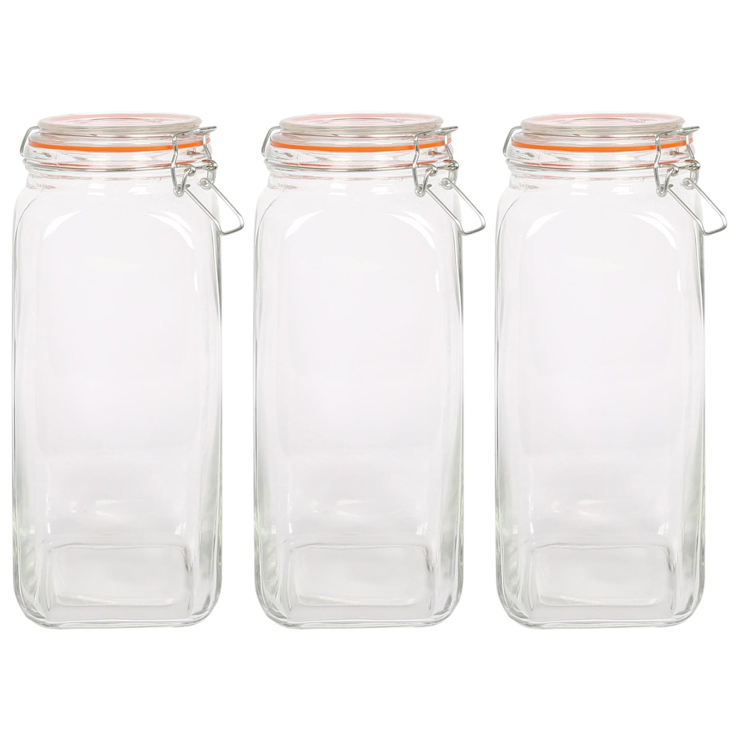 2L Square Glass Jars with Clip-Top Lids - Pack of 3 - By Argon Tableware