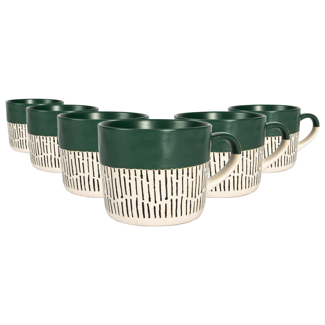 450ml Sage Two-Tone Dash Stoneware Coffee Mugs - Pack of 6