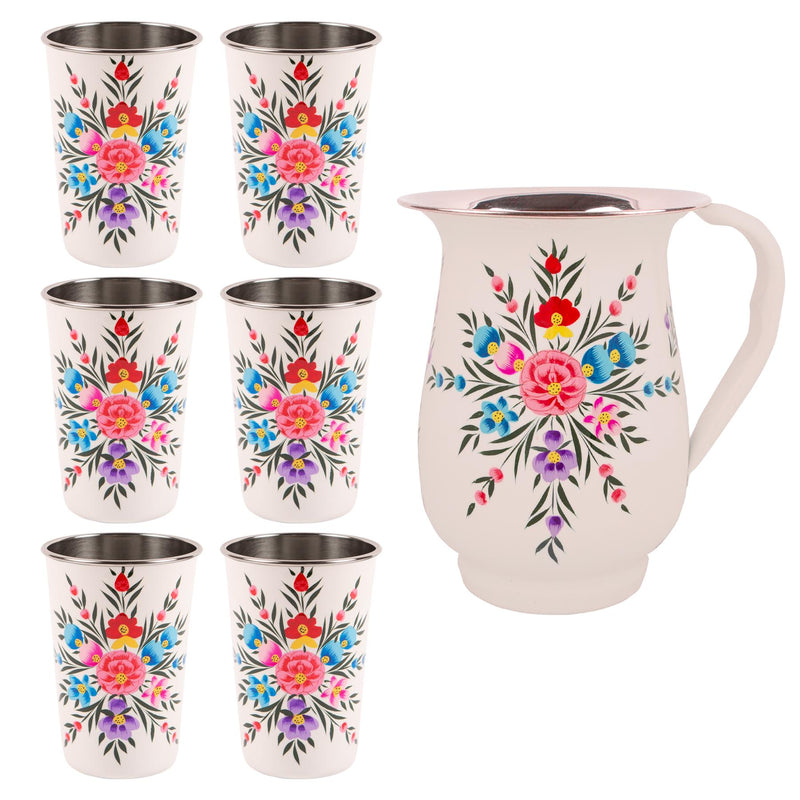 Pansy 1.7L Hand-Painted Picnic Water Jug with 400ml Tumblers Set - By BillyCan