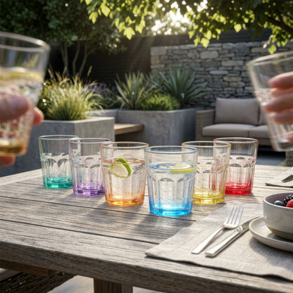 285ml Panelled Glass Tumblers with Coloured Base - Pack of 6