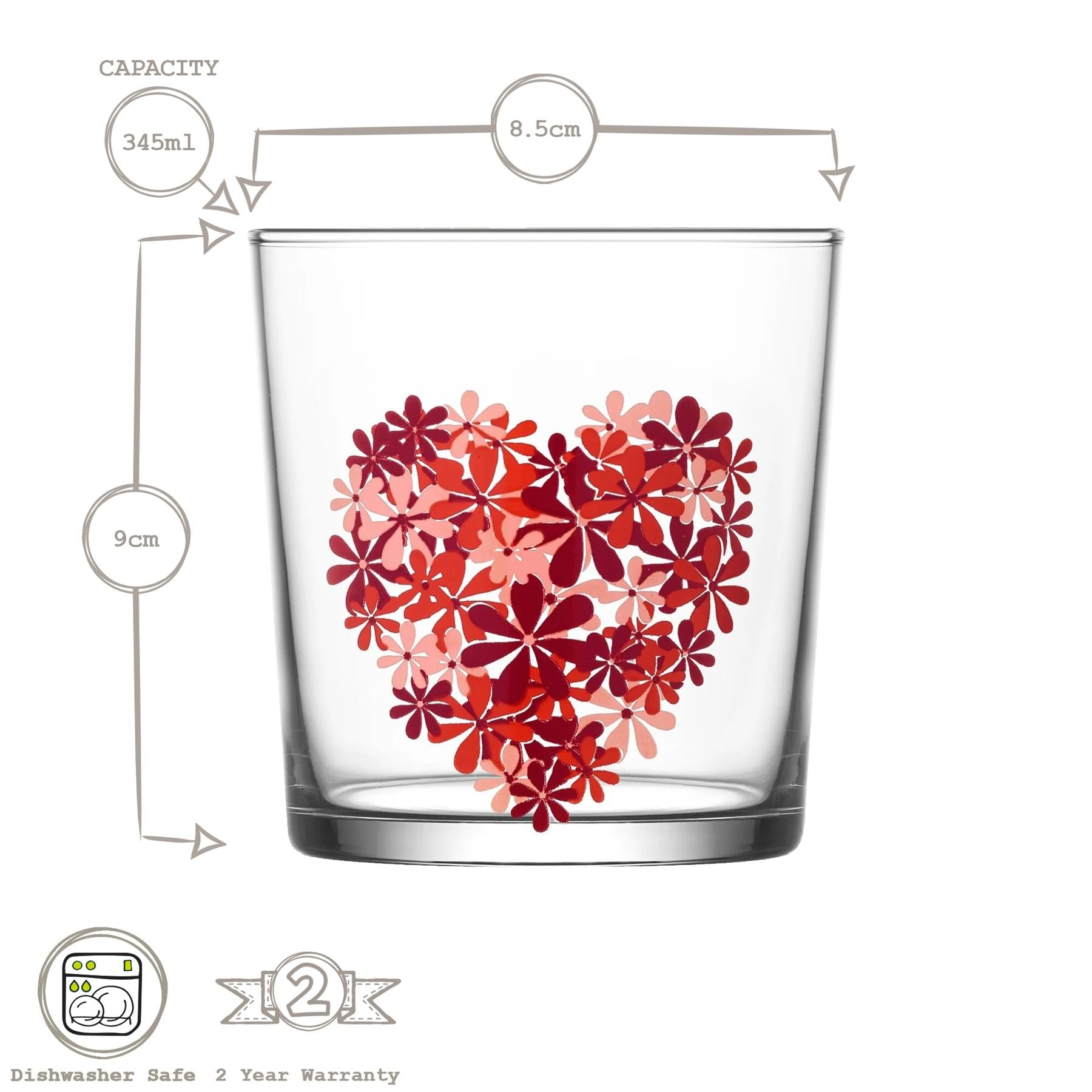 Red Valentines 345ml Bodega Glass Tumblers - Pack of 6