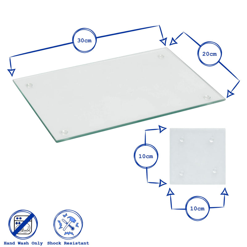 12pc Rectangle Glass Placemats & Square Coasters Set - 30cm x 20cm - Clear - By Harbour Housewares