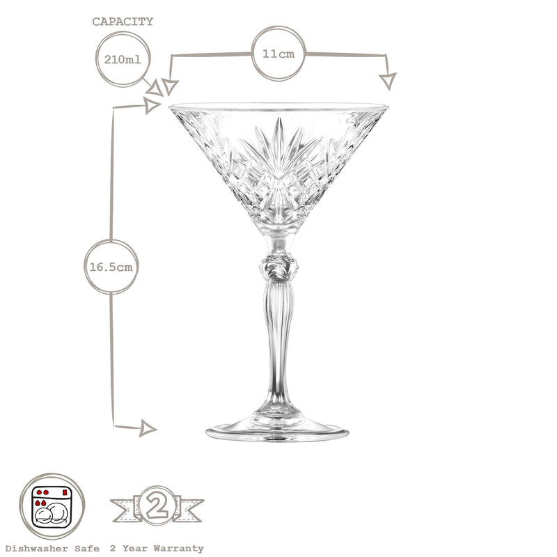 210ml Melodia Martini Glasses - Pack of Six - By RCR Crystal