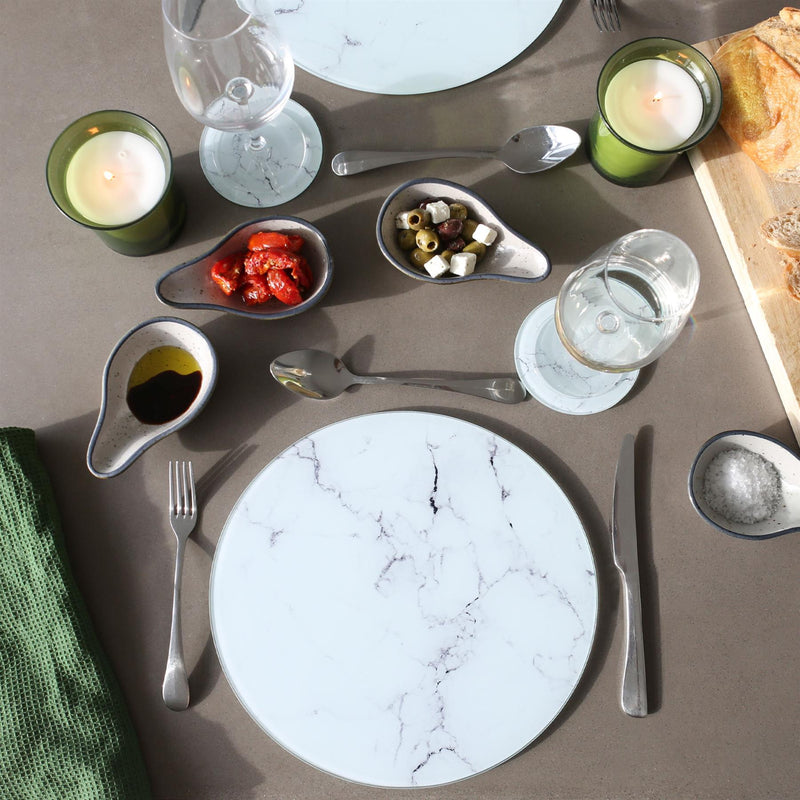 12pc Round Glass Placemats & Round Coasters Set - 30cm - Marble - By Harbour Housewares