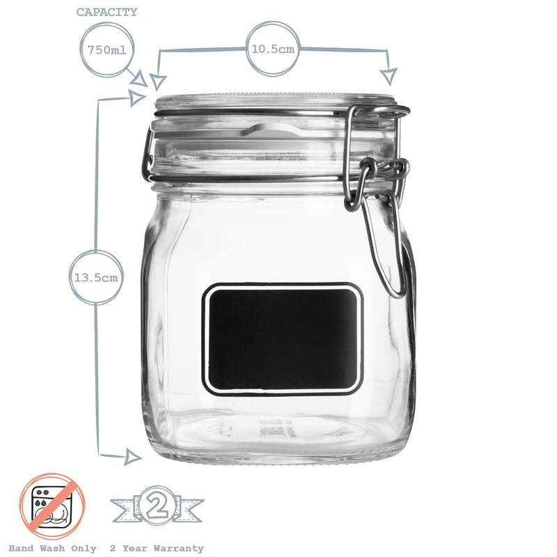 750ml Lavagna Glass Storage Jars with Chalkboard Label - Pack of 3 - By Bormioli Rocco