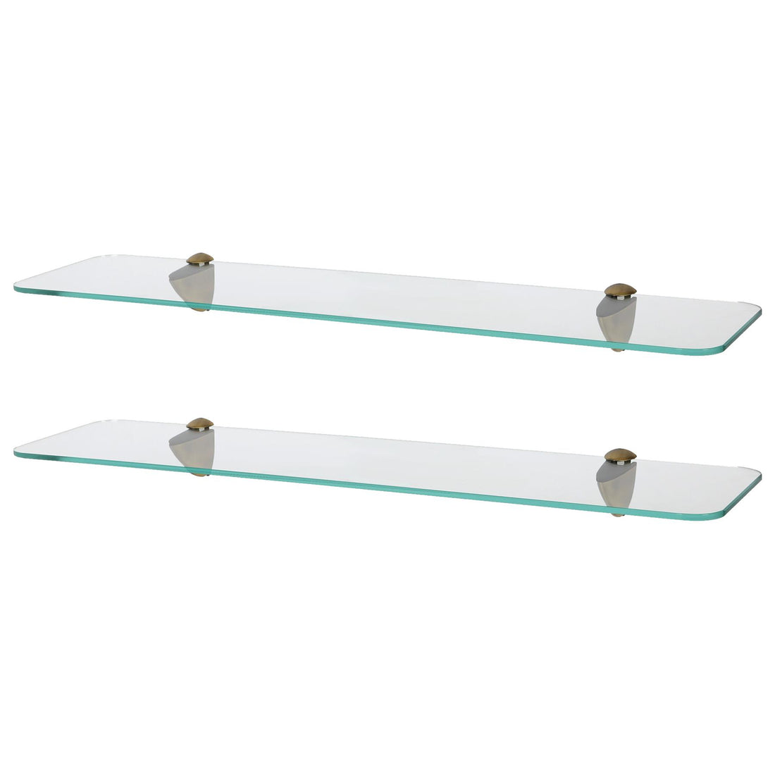 60cm Rounded Floating Glass Bathroom Shelves with Gold Brackets - Pack of 2