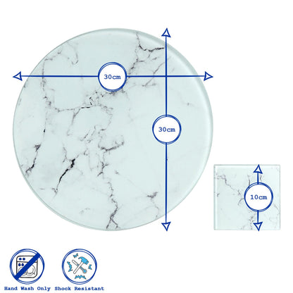 12pc Round Glass Placemats &amp; Square Coasters Set - 30cm - Marble