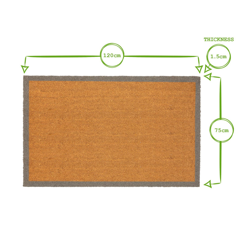 Coir Door Mat - 120cm x 75cm - Grey Border - By Nicola Spring