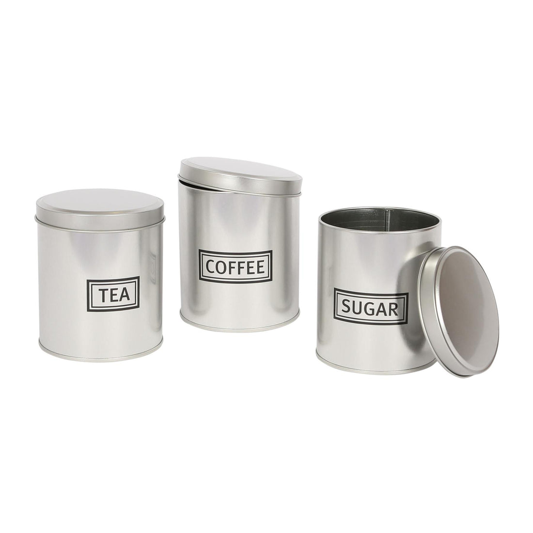 3-Piece Round Metal Tea, Coffee &amp; Sugar Canister Set - Brushed Finish