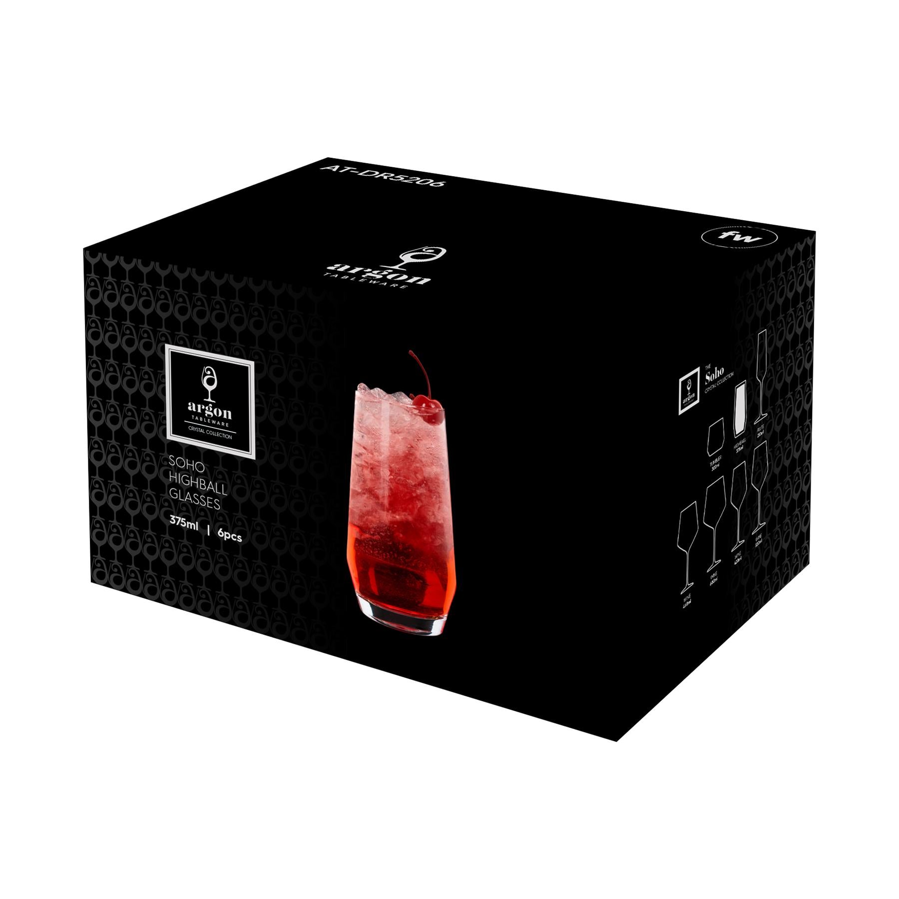 375ml Soho Crystal Highball Glasses - Pack of 6