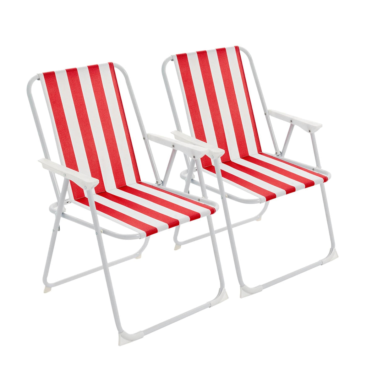 Red Stripe Folding Metal Beach Chairs - Pack of 2
