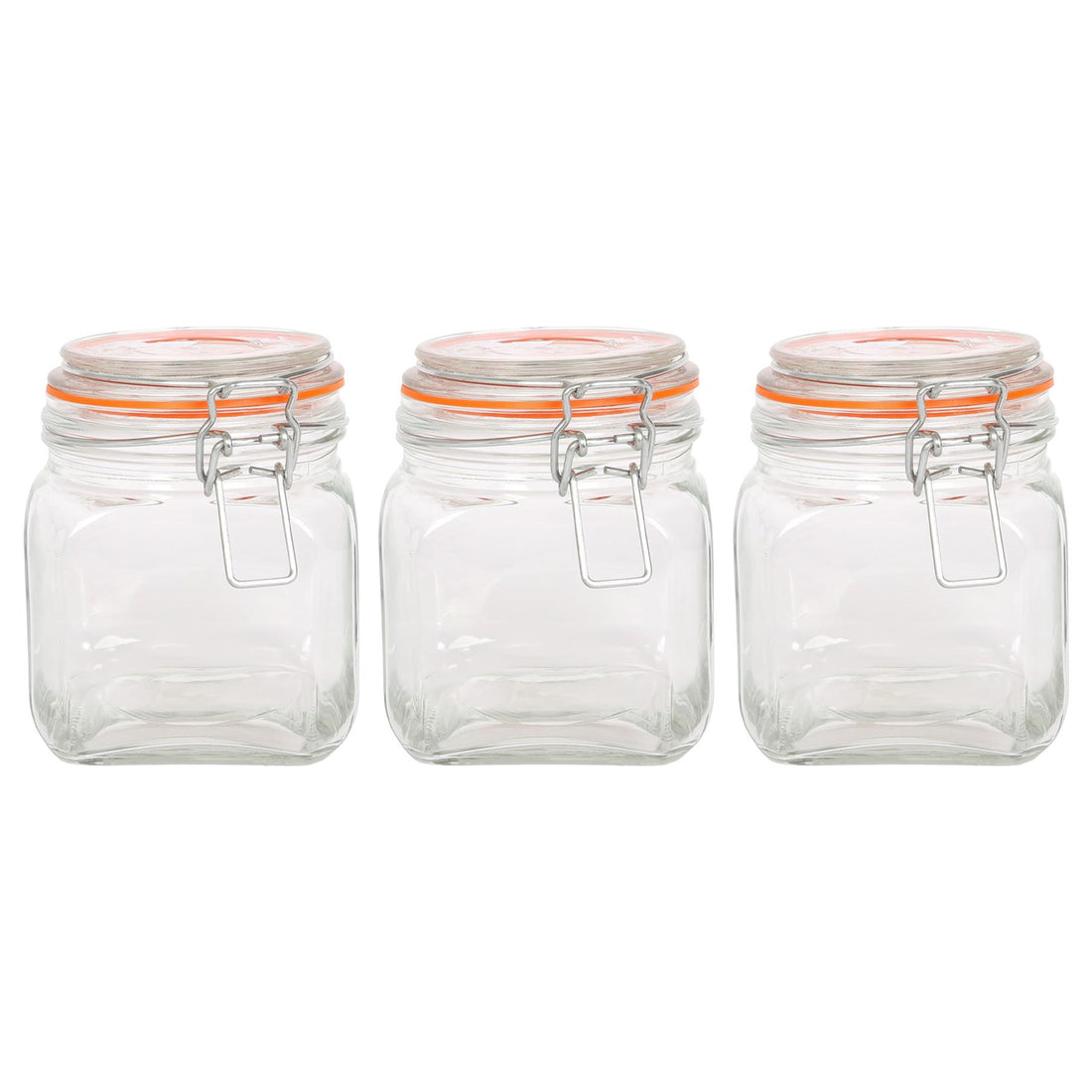 760ml Square Glass Jars with Clip-Top Lids - Pack of 3 - By Argon Tableware