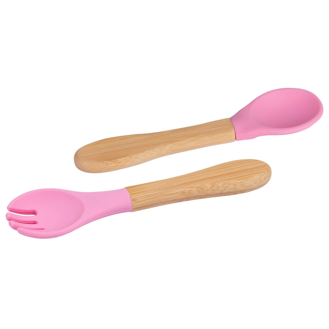 2-Piece Bamboo Baby Weaning Fork &amp; Spoon Set with Pink Silicone Tips