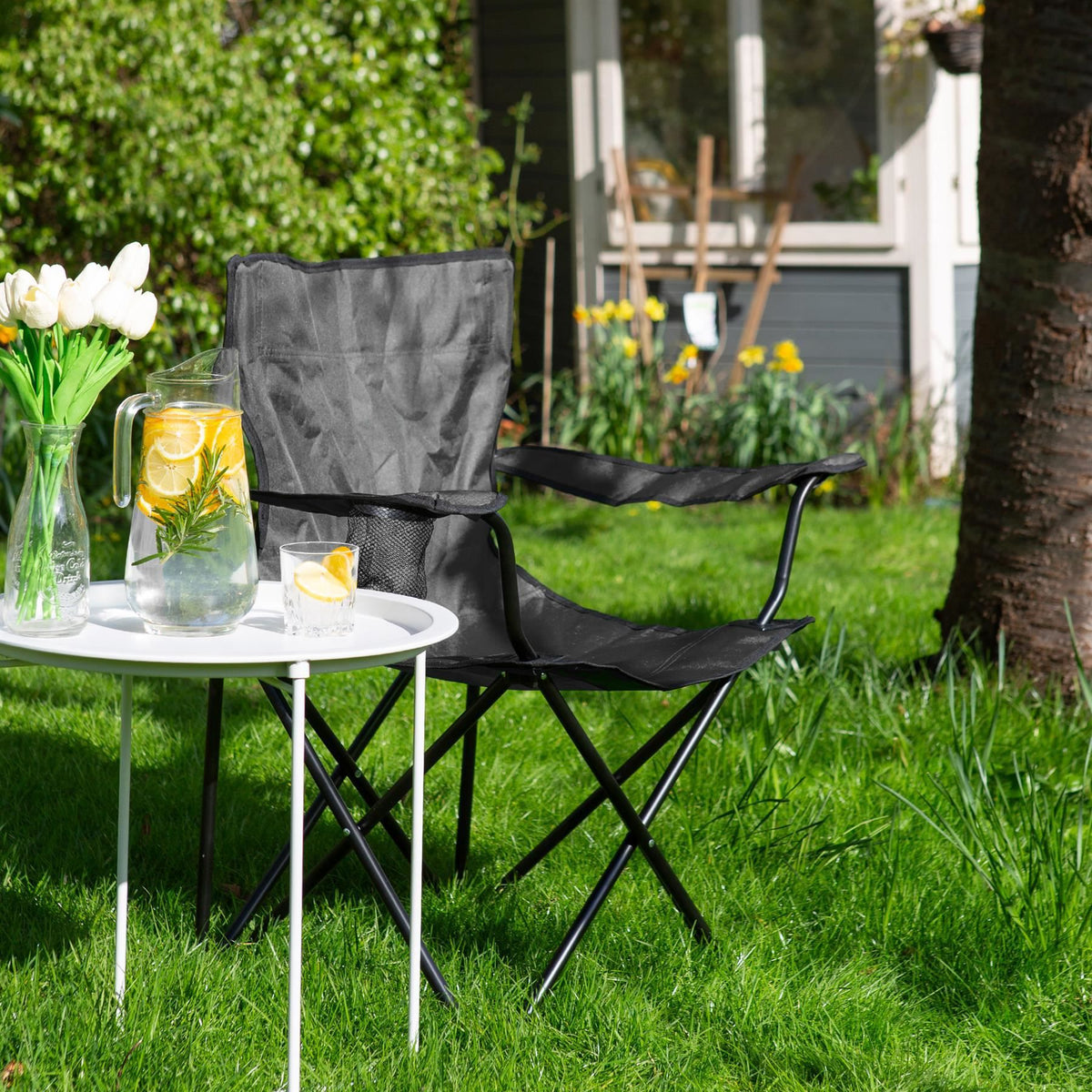 Folding Black Canvas Camping Chairs - Pack of 2