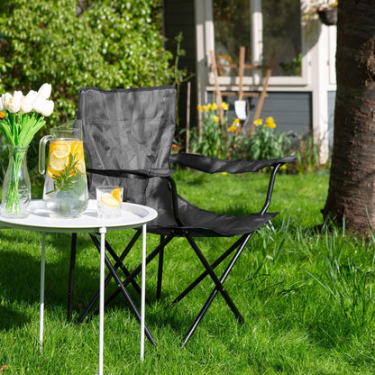 Folding Black Canvas Camping Chairs - Pack of 2