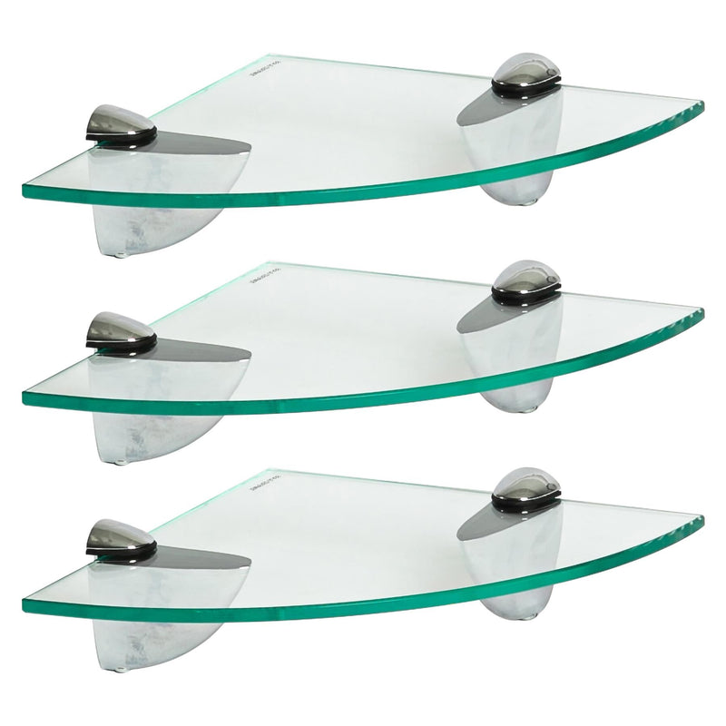 Floating Glass Bathroom Corner Shelves - 20cm - Pack of 3 - By Harbour Housewares