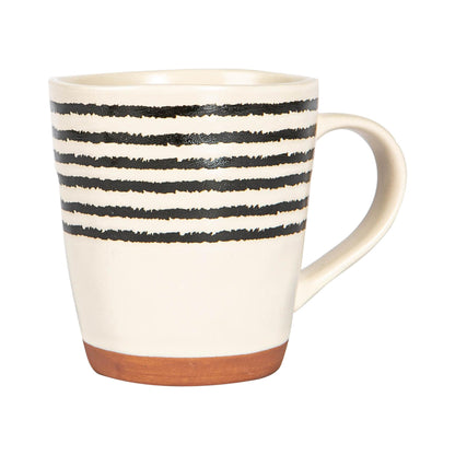 360ml Striped Rim Stoneware Coffee Mugs - Pack of 4