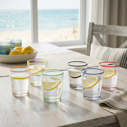 6 Piece 250ml Glass Tumblers Set - Coloured Rim