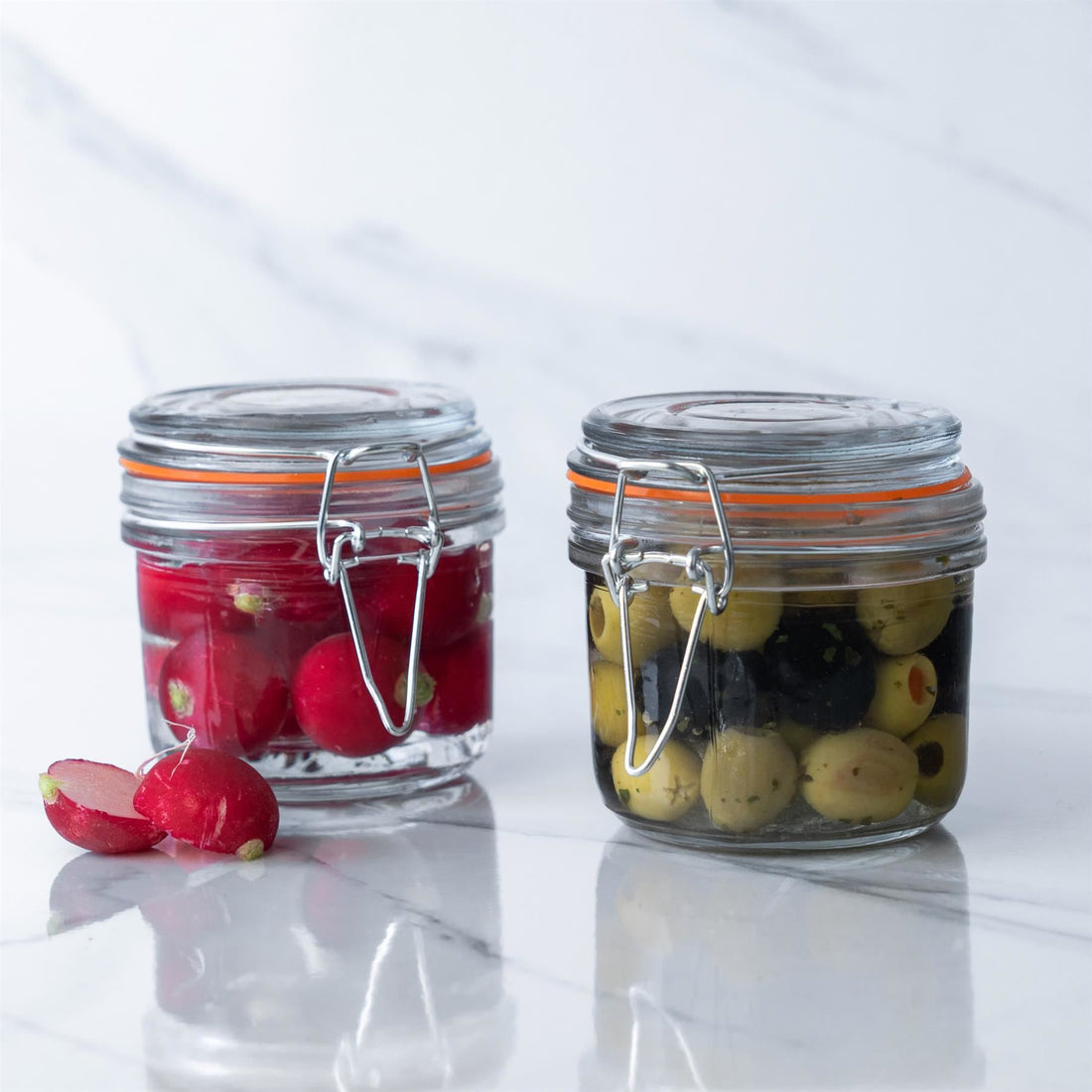 200ml Classic Clip-Top Glass Storage Jars with Orange Seals - Pack of 3