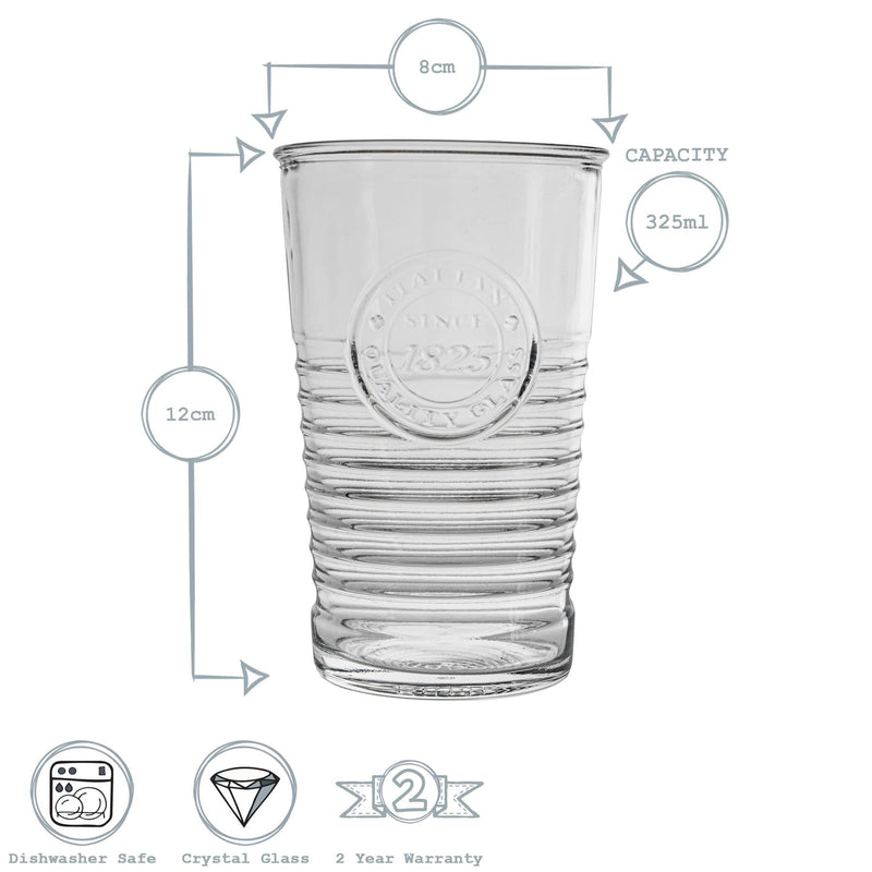 325ml Officina 1825 Glass Tumblers - Pack of 4 - By Bormioli Rocco