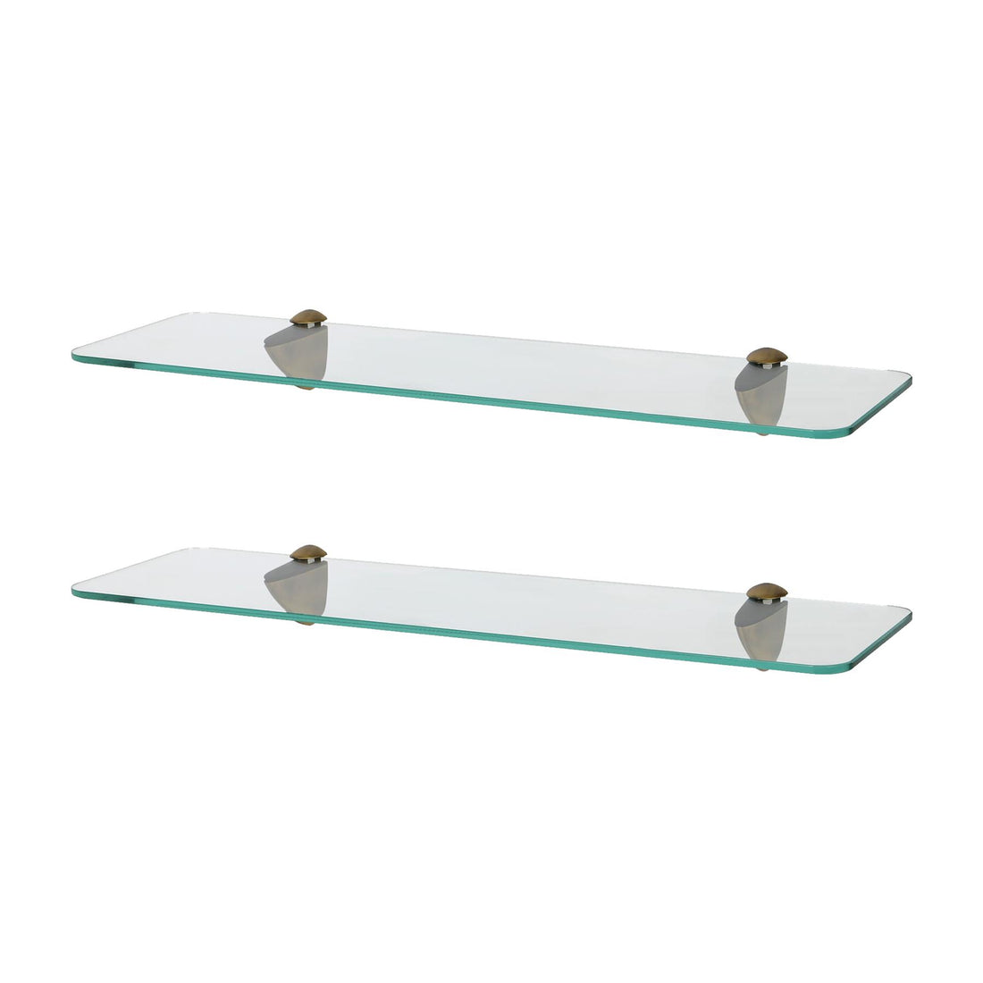 50cm Rounded Floating Glass Bathroom Shelves with Gold Brackets - Pack of 2