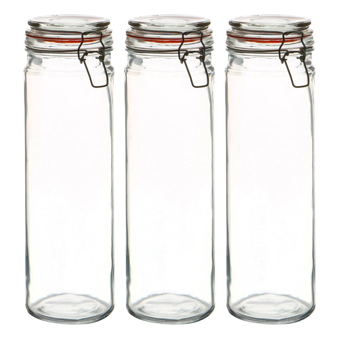 2L Clip-Top Glass Spaghetti Storage Jars with Orange Seals - Pack of 3