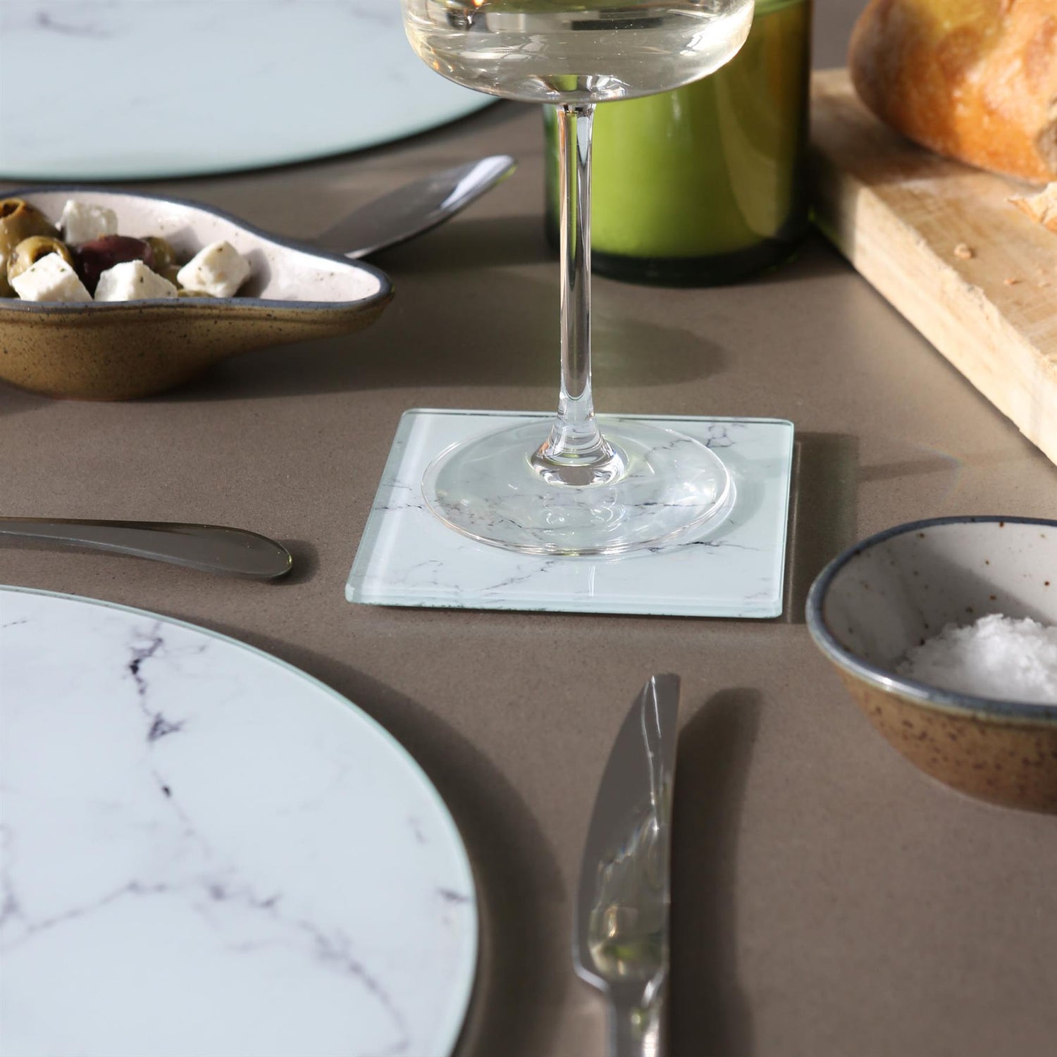 12pc Round Glass Placemats &amp; Square Coasters Set - 30cm - Marble