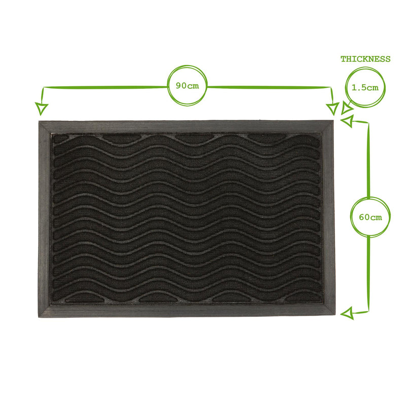 Heavy-Duty Door Mat - 90cm x 60cm - Black Wave - By Nicola Spring