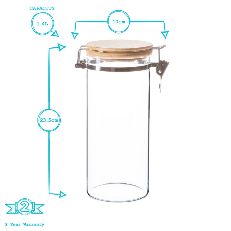 1.4L Glass Storage Jars with Wooden Clip Lid - Pack of 3 - By Argon Tableware