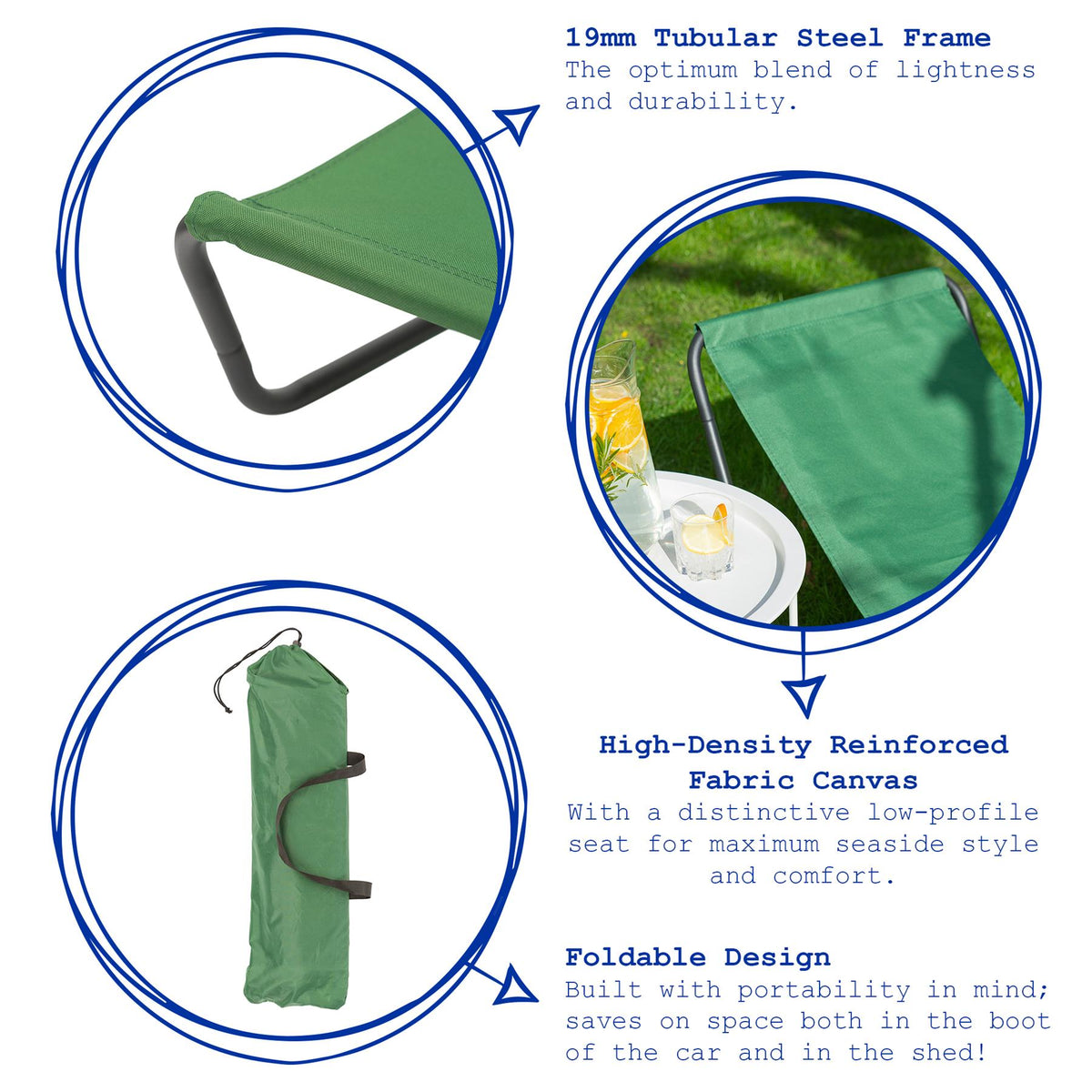 Green Folding Beach Loungers - Pack of 2