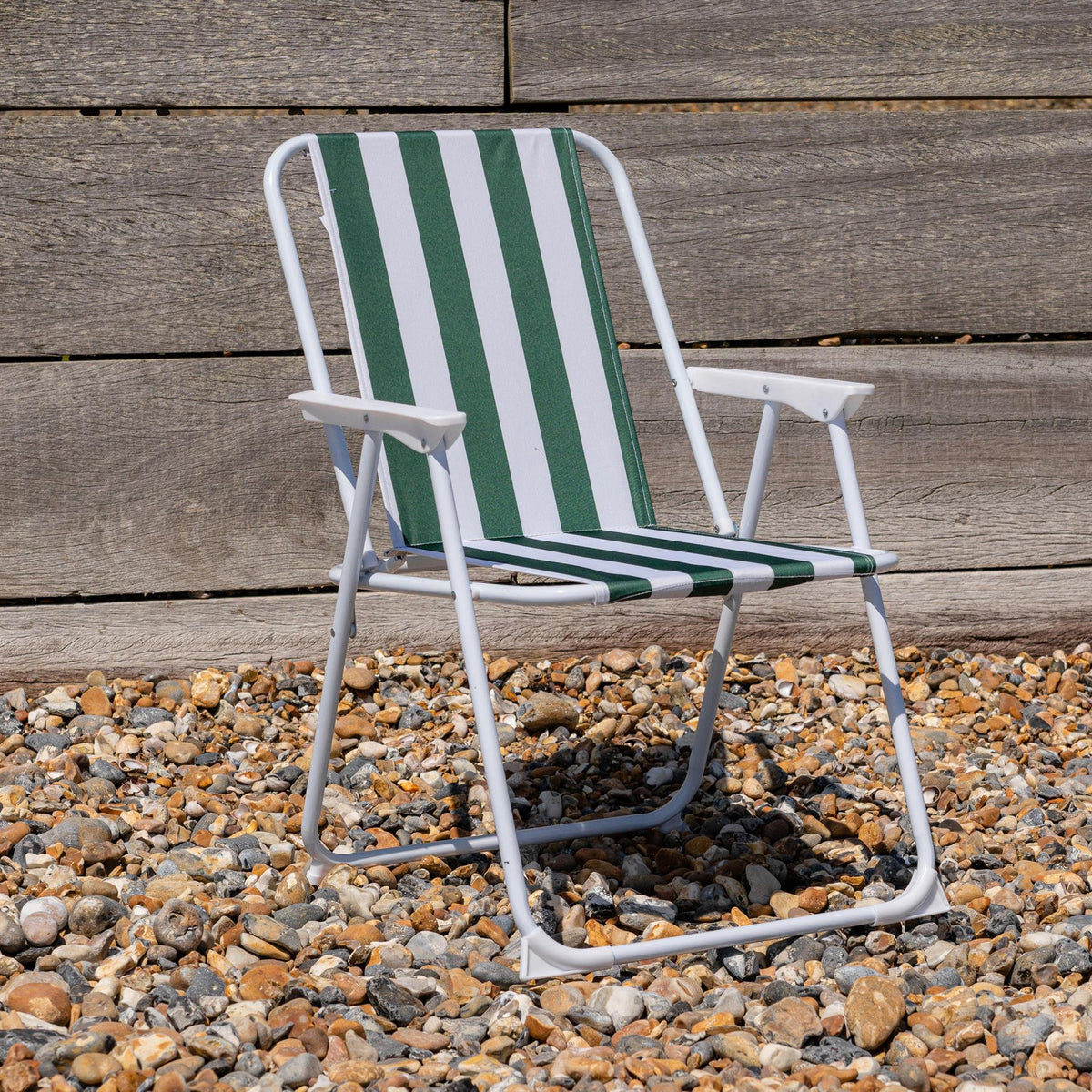 Green Stripe Folding Metal Beach Chairs - Pack of 2