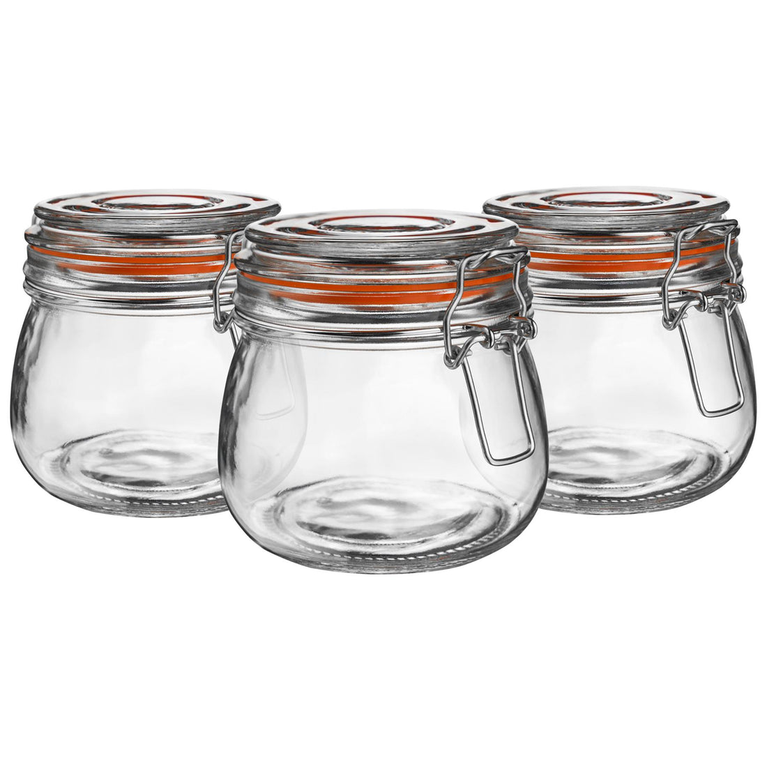 500ml Classic Clip-Top Glass Storage Jars with Orange Seals - Pack of 3