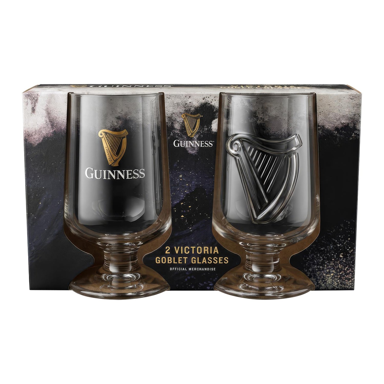 Guinness 2 Piece Embossed Glass Goblet Set
