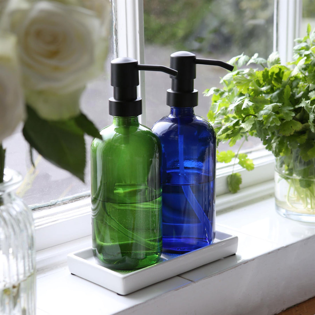 Green 500ml Glass Soap Dispenser