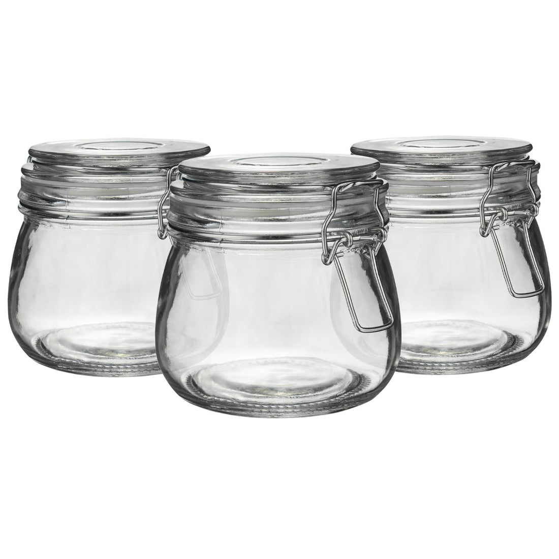 500ml Classic Clip-Top Glass Storage Jars with Clear Seals - Pack of 3
