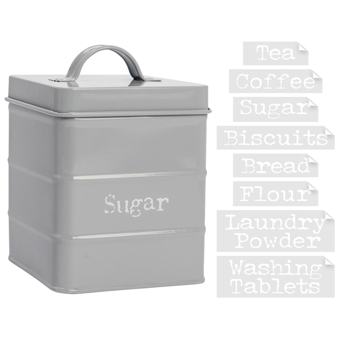Grey 2L Vintage Metal Tea, Coffee &amp; Sugar Canister with Labels