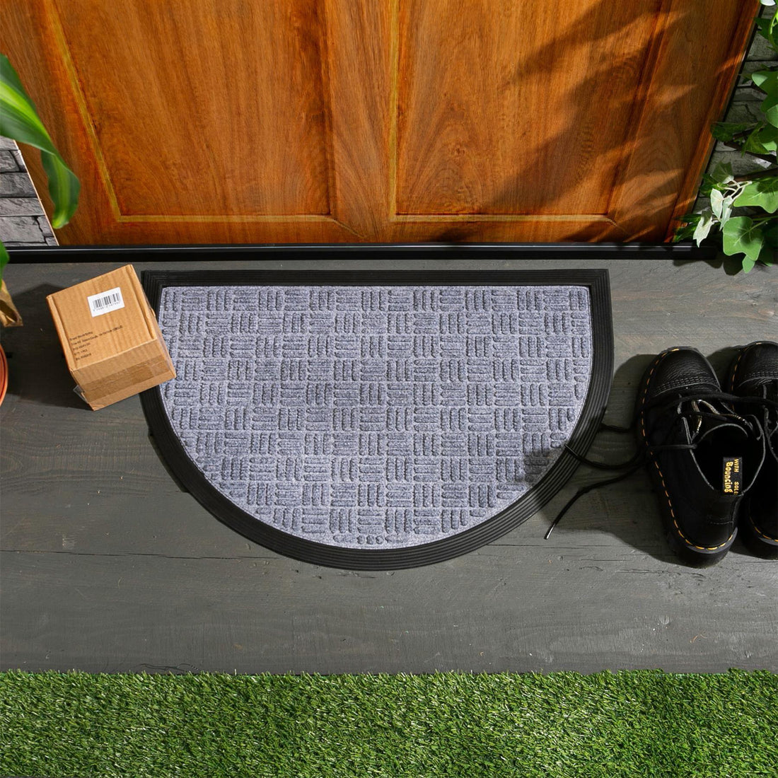 Grey 90cm x 60cm Heavy-Duty Half-Moon Coir Doormat