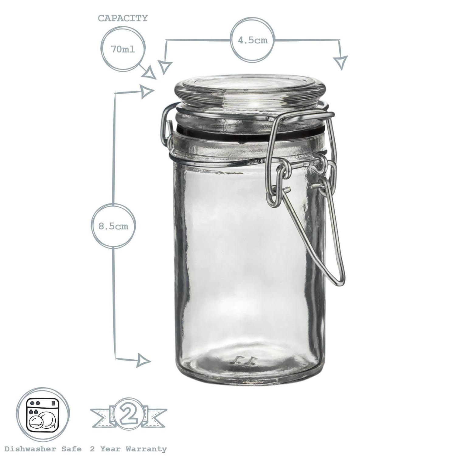 70ml Classic Glass Storage Jars - Pack of 3