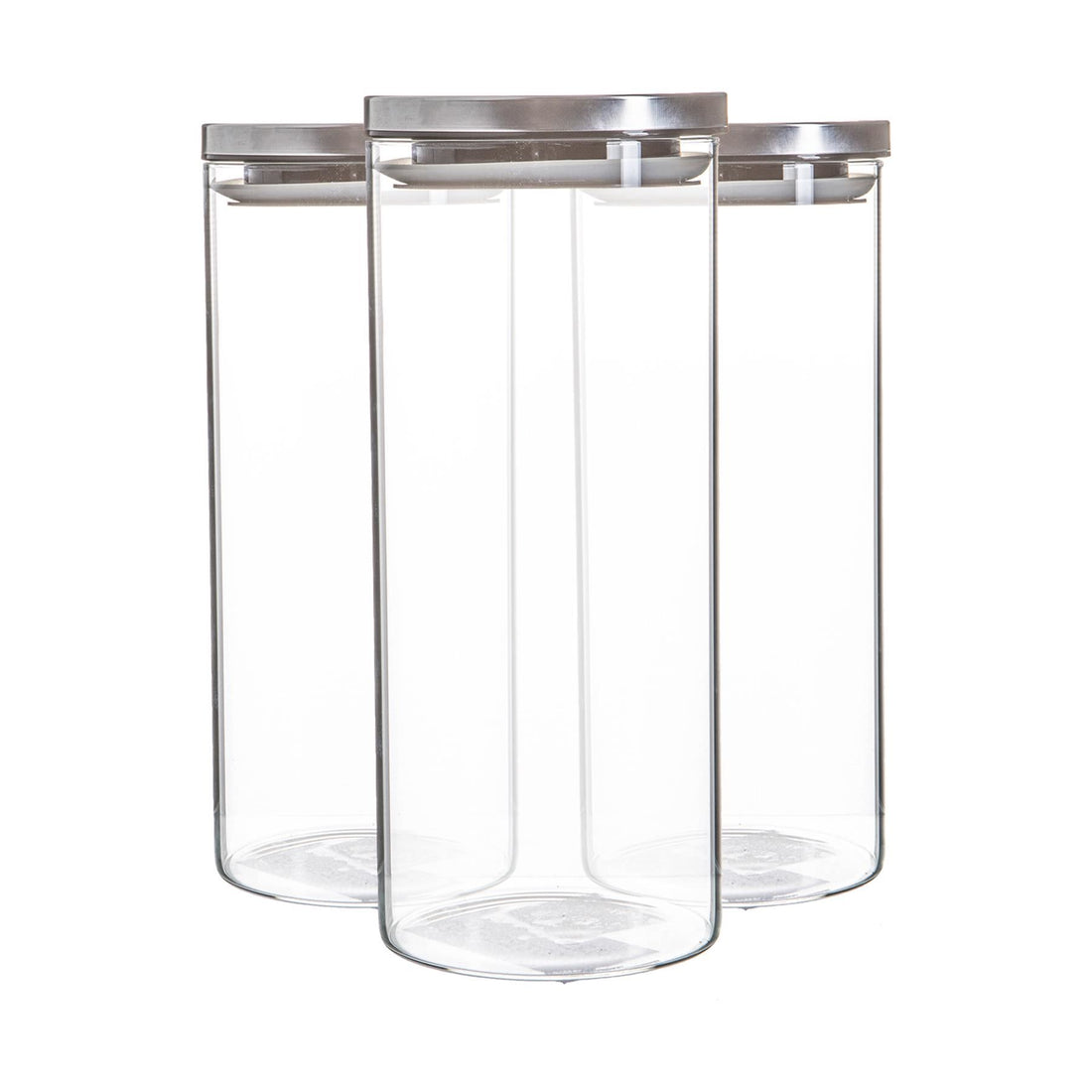 1.5L Glass Storage Jars with Silver Metal Lids - Pack of 3