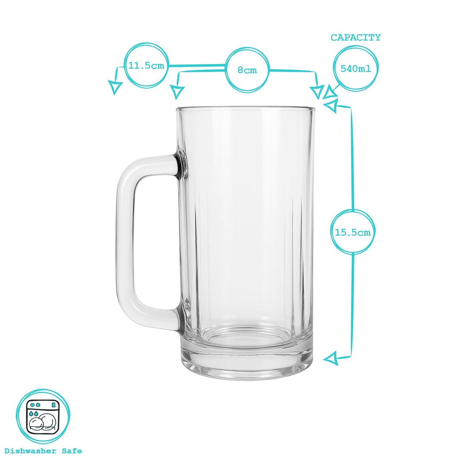 540ml Glass Pint Beer Mugs - Pack of 4
