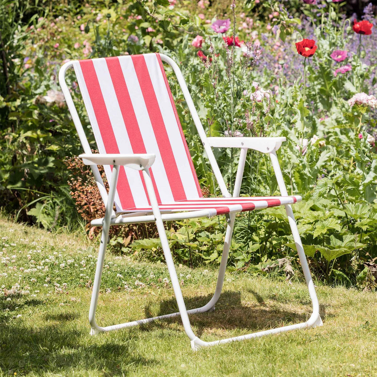 Red Stripe Folding Metal Beach Chairs - Pack of 2
