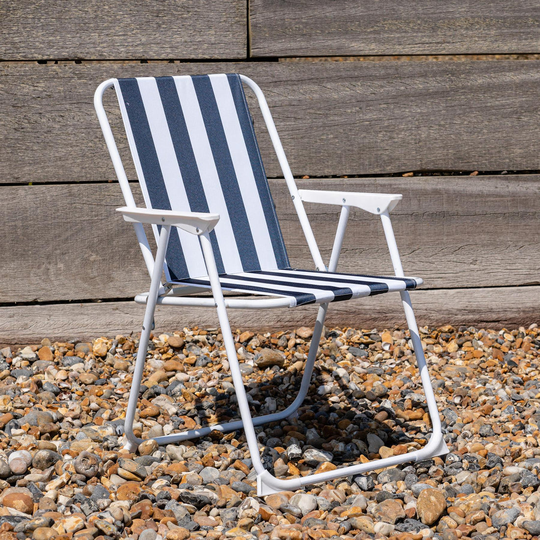 Blue Stripe Folding Metal Beach Chairs - Pack of 2