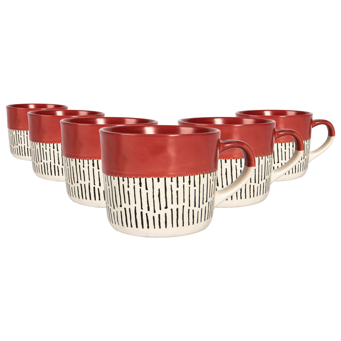 450ml Red Two-Tone Dash Stoneware Coffee Mugs - Pack of 6