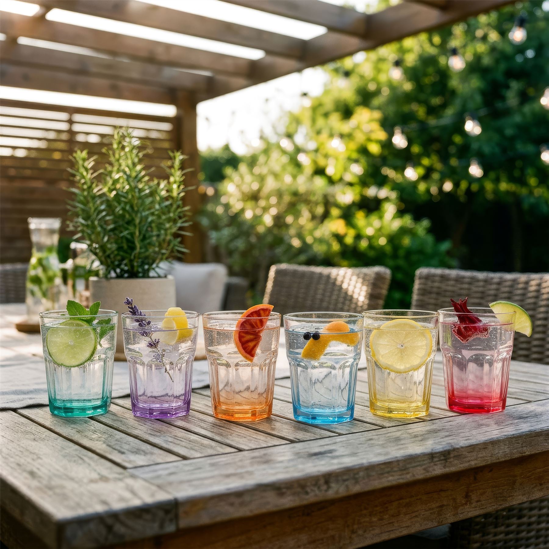 285ml Panelled Glass Tumblers with Coloured Base - Pack of 6