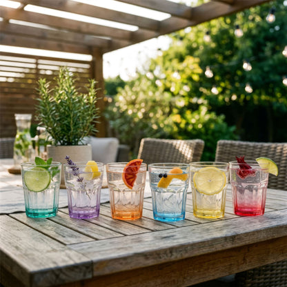 285ml Panelled Glass Tumblers with Coloured Base - Pack of 6